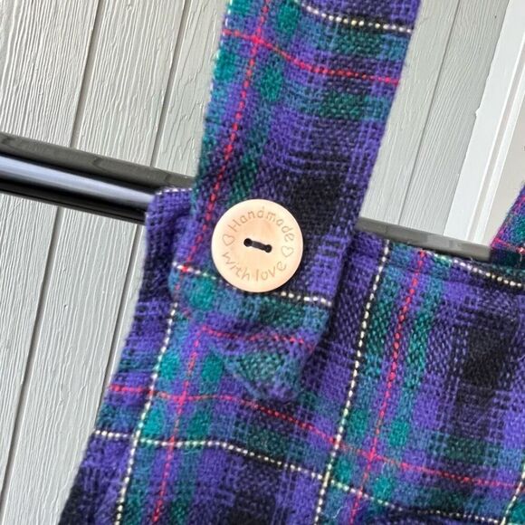 Handmade Plaid Pinafore Dress in Purple & Green Tartan, Dark Academia, M/L - Picture 3 of 6